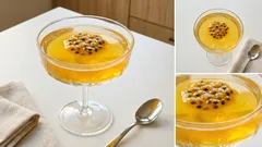 Gelatina de maracuyá bien fresca: cuaja rápido y se termina con pulpa por encima